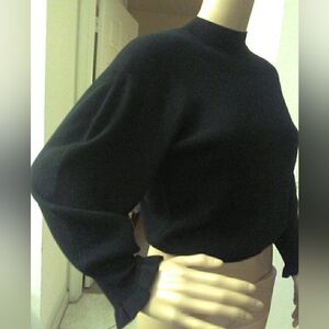 NWT MADEWELL Black Turtleneck Sweater CROP W/ SCALLOP CUFFS SZ XS MERINO WOOL